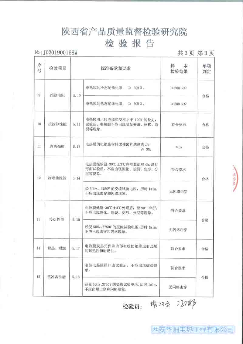 電熱膜檢驗報告